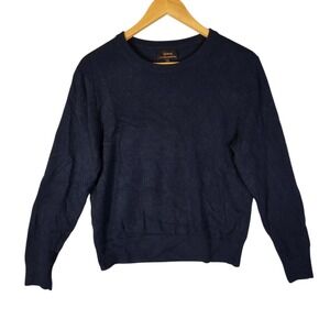 Quince 100% Mongolain Cashmere Sweater Women's Large Navy Crew Neck